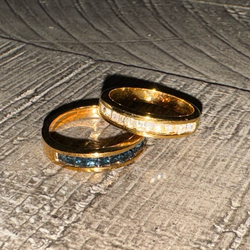 White and Blue Stone Gold Ring Set